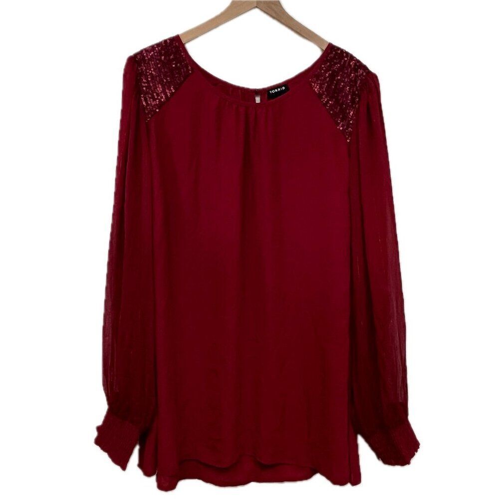 Torrid Red Sequin Long Sleeve Top - Size 2X
